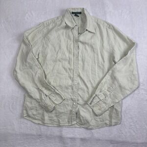 Lauren Ralph Lauren LRL Green Button Up LS Silk Collared Shirt Women's Medium